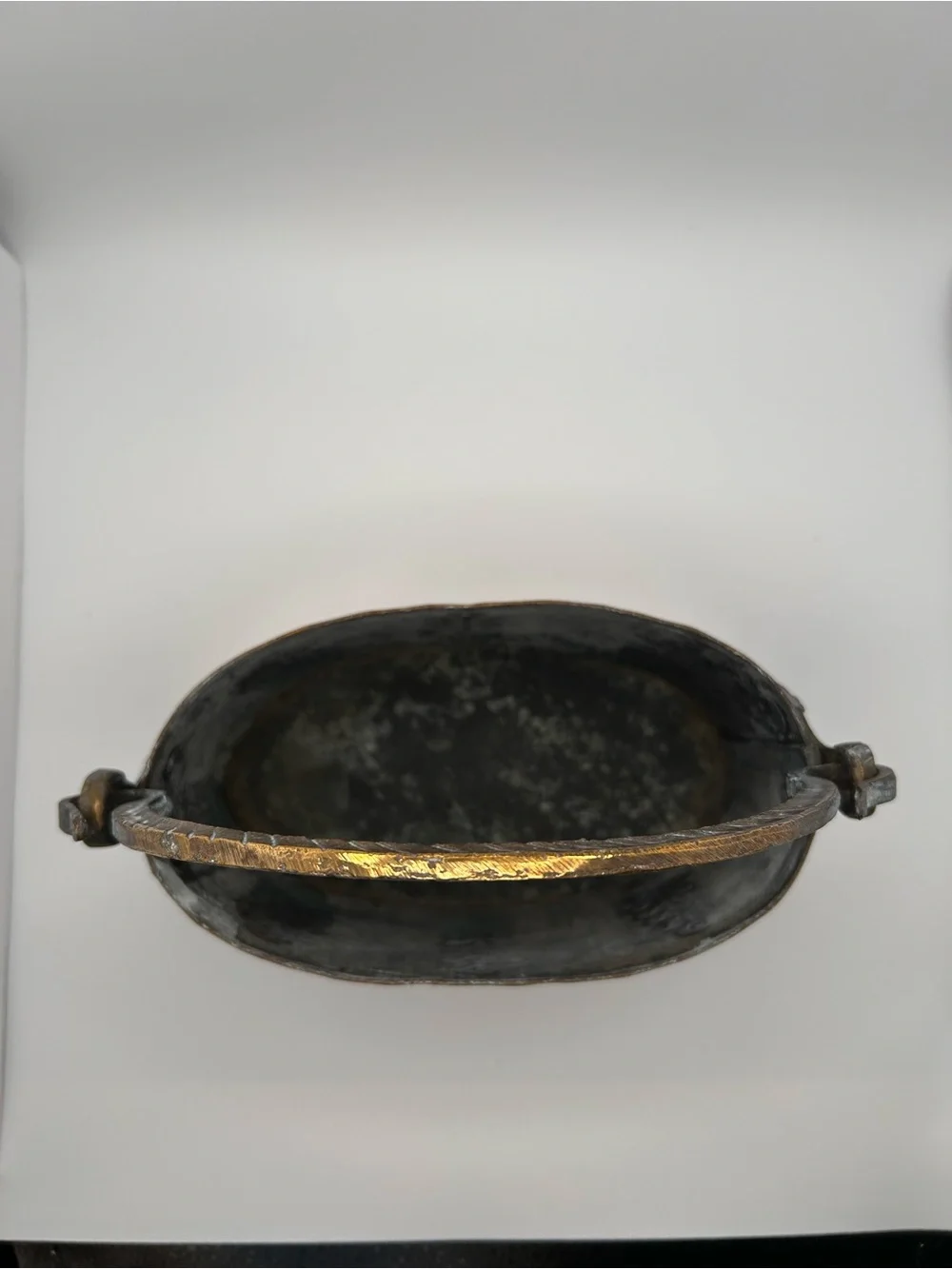 Vintage Brass Copper Handle Pot Engraved Beautiful Patina